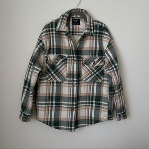 Streetwear Society, Green and Tan Plaid Button-Up Jacket, size:S